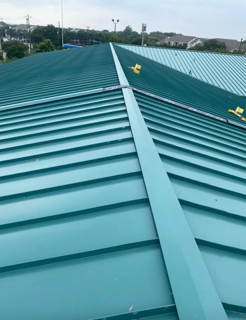 Green commercial metal roof ridge and valley for Metal Roof Repair in Germantown
